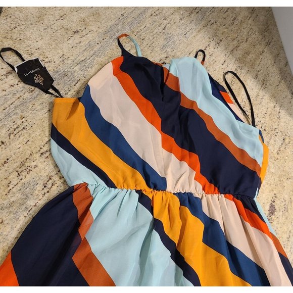 Fortune and Ivy Size Small Dress Striped 70's Maxi Long Slit Sleeveless Straps - Picture 8 of 12